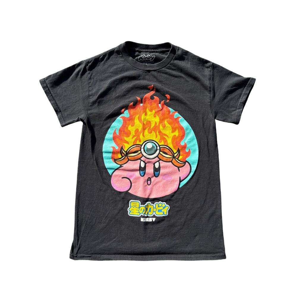 Flame Kirby fire Nintendo Japanese spell out black small shirt official Kidcore